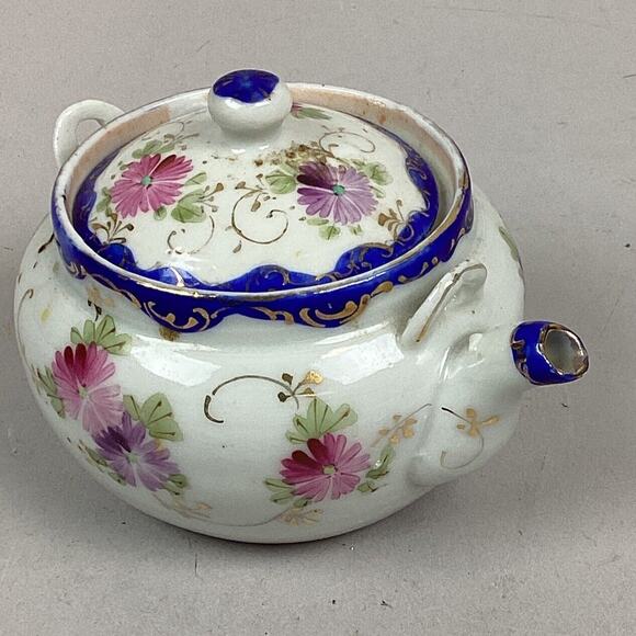Vintage Porcelain Hand Painted Floral Teapot - 3”Hx4”L - Picture 6 of 11